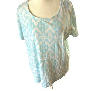 Chicos Cotton Tee Women 3 Light Blue and White Southwestern Print  Scoop Neck